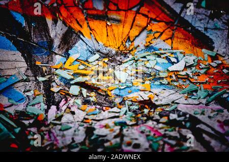 Vandalized windscreen on abandoned car Stock Photo
