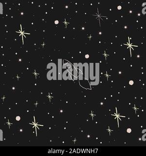 Seamless Pattern with Stars. Cute Cosmic Background Stock Vector