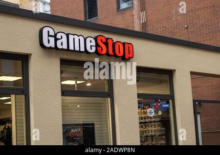 Dusseldorf, Germany, November 24, 2019, GameStop Store near the center ...