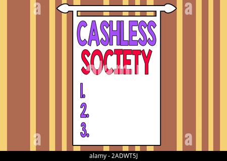 Handwriting text writing Cashless Society. Conceptual photo financial transactions are executed in electronic format Abstract background multicolored Stock Photo