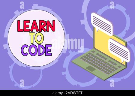 Conceptual hand writing showing Learn To Code. Concept meaning Learn to write Software Be a Computer Programmer Coder Laptop receiving sending informa Stock Photo