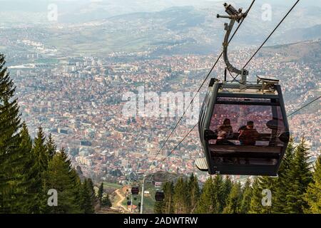 An elevated aerial view daytime view of the  Sarajevo, capital of Bosnia and Herzegovina surrounded by the Dinaric Alps in the Balkans, Europe Stock Photo