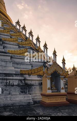 Bago, Myanmar - February 05, 2018: Mahazedi Pagoda at sunset - this is one of the most prominent Buddhist temples in Bago.