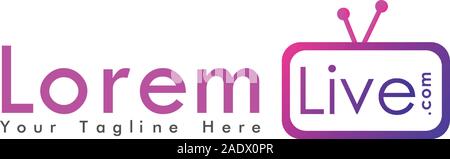 Online TV Channel Logo Design Template, Live Streaming Logo Concept, Pinky, Purple, Violet, Rounded, Square, TV Icon Stock Vector