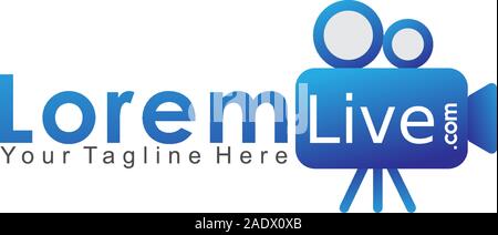 Online TV Live Streaming Logo Concept, TV Channel Logo Design Template, Blue Video Shooting Camera Icon Stock Vector