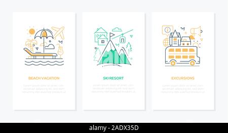 Traveling and vacation concept - line design style banners Stock Vector