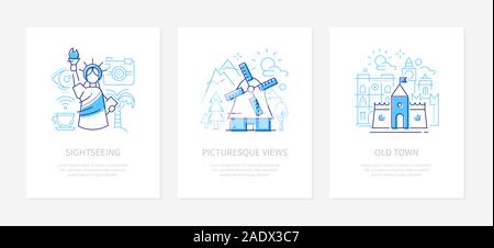 Vacation and traveling - line design style banners Stock Vector