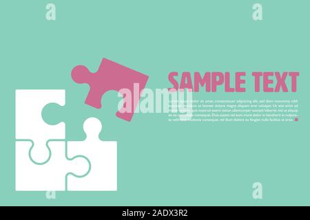 Graphic vector template with jigsaw puzzle and sample text on aqua menthe colored background Stock Vector