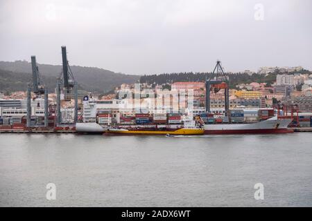 Ship docked on the commercial port in Barcelona, Catalonia, Spain, Europe Stock Photo