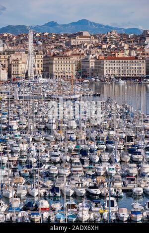 Aerial view of the old port (vieux port) of Marseille, France, Europe Stock Photo