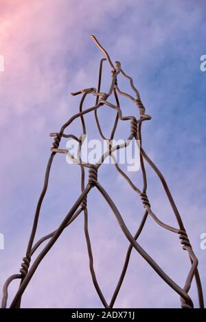 Homenatge als castellers by Antoni Llena - sculpture dedicated to the Castells human towers in Barcelona, Catalonia, Spain, Europe Stock Photo