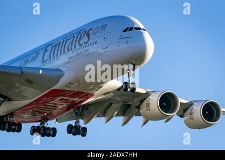Emirates Airbus A380-800 landing. Stock Photo