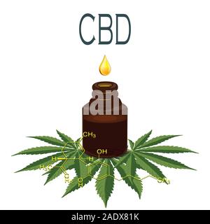 The formula of hemp CBD. Structural model of the molecules of cannabidiol and tetrahydrocannabinol. Medicinal cannabis. Medical marijuana, Vector Stock Vector