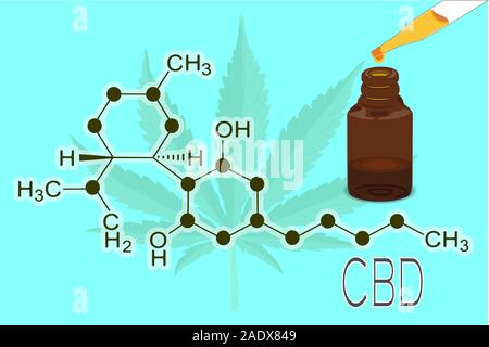 The formula of hemp CBD. Structural model of the molecules of cannabidiol and tetrahydrocannabinol. Medicinal cannabis. Medical marijuana, Vector Stock Vector
