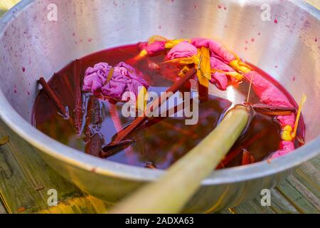 Natural ink in sink  prepare for make tie dyed fabic. Stock Photo