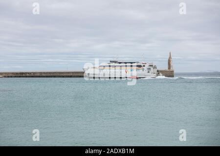 Ferry Port at Tarifa, Virtu ferries, passenger services between Spain and Morocco, North Africa, Costa de la Luz , Andalucia, Spain. Stock Photo