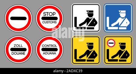 Customs and boundary icons. All the icons are in different layers and the text types do not need any font. Stock Vector