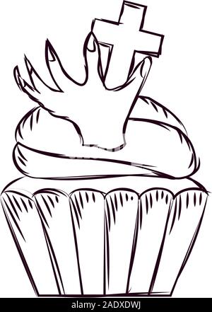 Cupcake halloween sketches Stock Vector