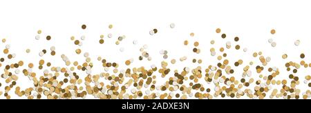 vector panorama illustration of gold colored confetti with free white space for text for carnival, sylvester or party time on white background Stock Vector