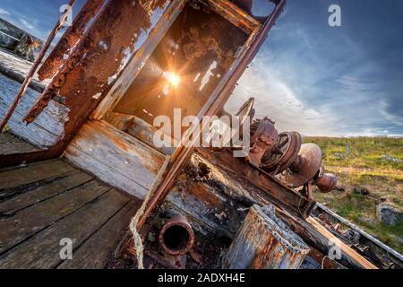 Old fishing boat, Flatey Island, Westfjords, Iceland Stock Photo