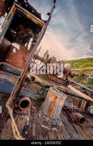 Old fishing boat, Flatey Island, Westfjords, Iceland Stock Photo