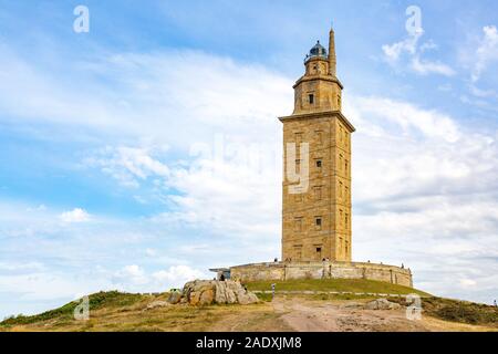 Spain, Galicia, La Coruna. Torre de Hercules at sunset Stock Photo