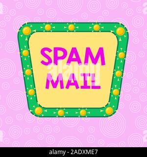 Handwriting text writing Spam Mail. Conceptual photo Intrusive advertising Inappropriate messages sent on the Internet Asymmetrical uneven shaped form Stock Photo