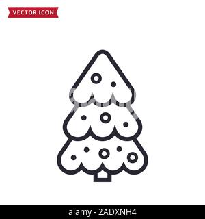 Christmas tree line icon. Black outline symbol isolated on white background. Vector illustration for Christmas or New Year design. Stock Vector