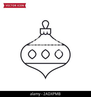 Christmas tree ball - line icon. Black outline symbol isolated on white background. Vector illustration for Christmas or New Year design. Stock Vector