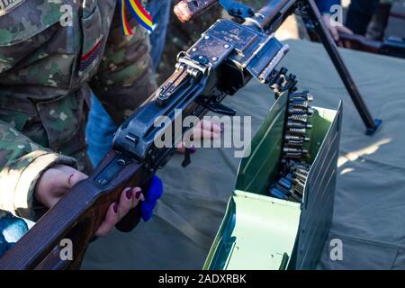 Assault rifle closeup. Military Rifles with bullets Stock Photo
