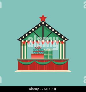 Market holiday stall flat retro color vector icon Stock Vector