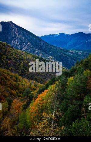 Autumn colours in the French, Pyrenees, near Casteil, Pyrenees Orientales, France. Stock Photo