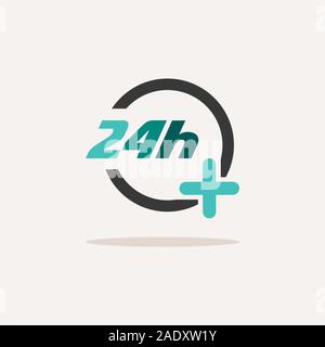 24 hours pharmacy services. Icon with shadow on a beige background. Medicine flat vector illustration Stock Vector