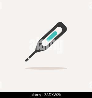 Digital thermometer. Icon with shadow on a beige background. Pharmacy flat vector illustration Stock Vector