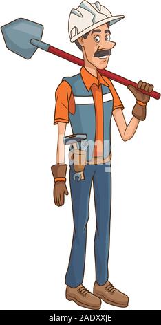 construction worker holding shovel icon, colorful design Stock Vector