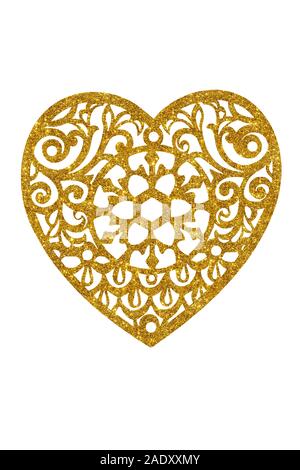 Lace heart with glitter, isolated on white Stock Photo