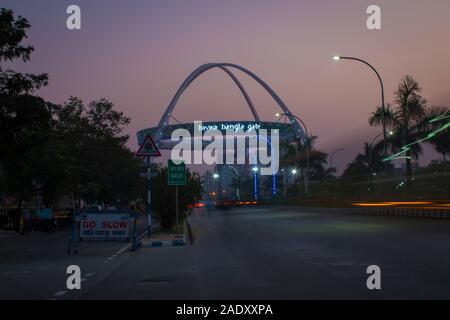 Biswa Bangla Gate, the Gateway to this city of joy has a restaurant that will host the city’s very first hanging restaurant offering you 360-degree vi Stock Photo