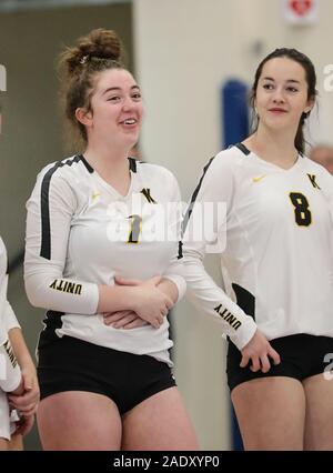 Volleyball action with Kuna vs Shelley High School in Coer d'Alene, Idaho. Stock Photo