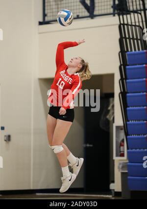 Volleyball action with Kuna vs Shelley High School in Coer d'Alene, Idaho. Stock Photo