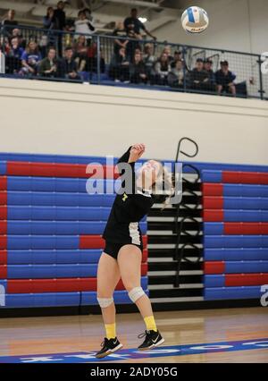 Volleyball action with Kuna vs Shelley High School in Coer d'Alene, Idaho. Stock Photo