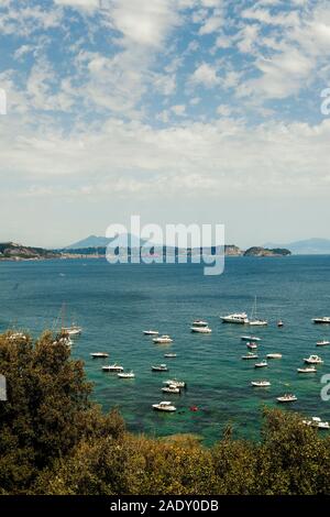 Boats on the Gulf of Pozzuoli, Landscape with Vesuvius on the Background, Naples, Campania, Italy, EU Stock Photo