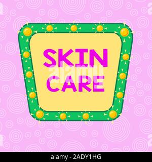Handwriting text writing Skin Care. Conceptual photo things that you do or use to keep your skin healthy and attractive Asymmetrical uneven shaped for Stock Photo