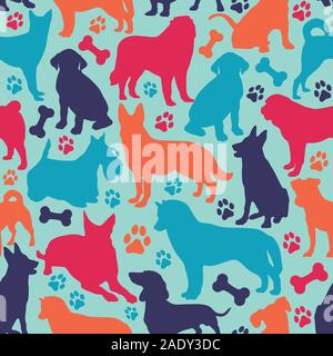 Seamless pattern with different dog breeds. Stock Vector