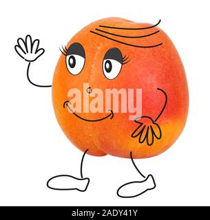 Organic fruit, here an apricot as a comic Stock Photo