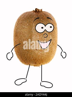 Organic fruit, here a kiwi as a comic Stock Photo