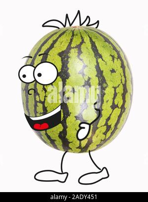 Organic fruit, here a watermelon as a comic Stock Photo