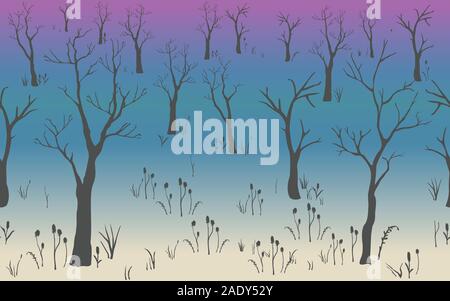 Trees with no leaves. Continuous Pattern. Partly Seamless. Vector Illustration Stock Vector