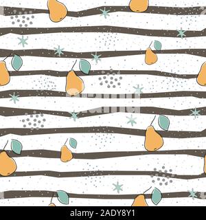 Seamless Pattern with Cute Stripes, funny pears. Repeating background for prints. Scandinavian Style. Stock Vector