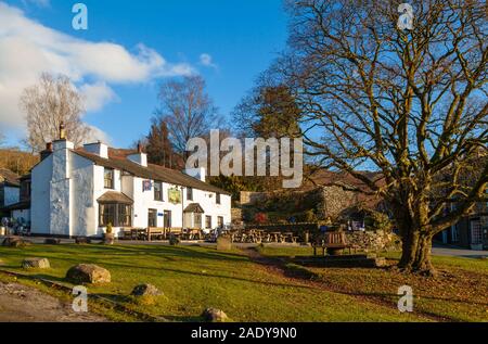 The Britannia Inn on a  bright winters day in Elterwater Langdale Cumbria England Stock Photo