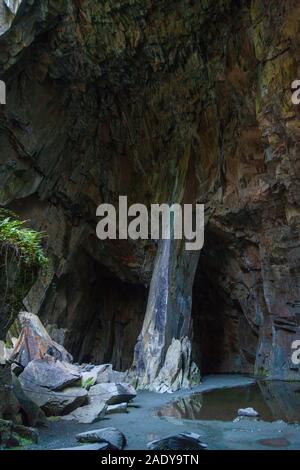 The main chamber of Cathedral Quarry, Little Langdale Cumbria Stock Photo